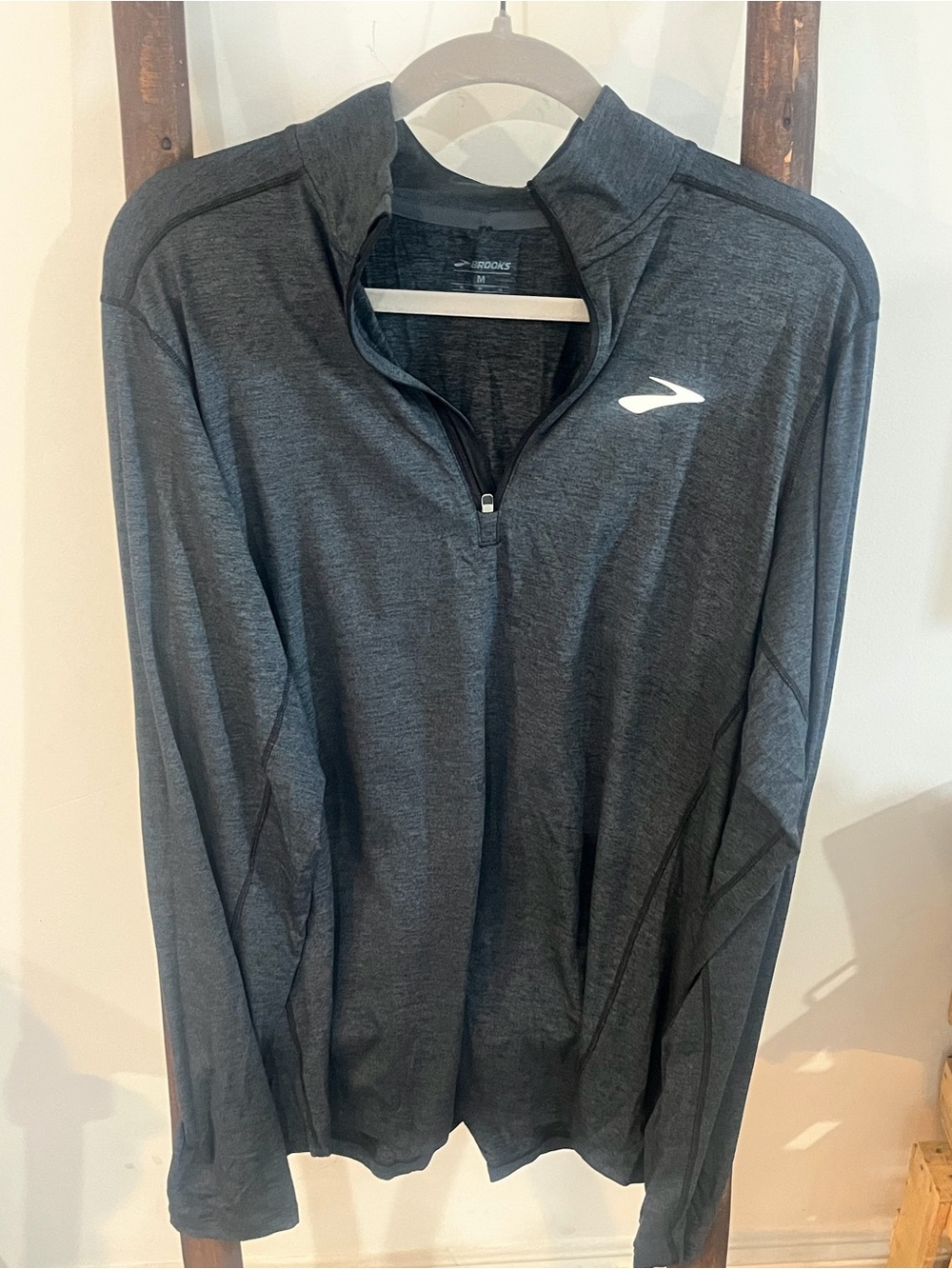Brooks Charcoal Heather Quarter‑Zip Performance Top